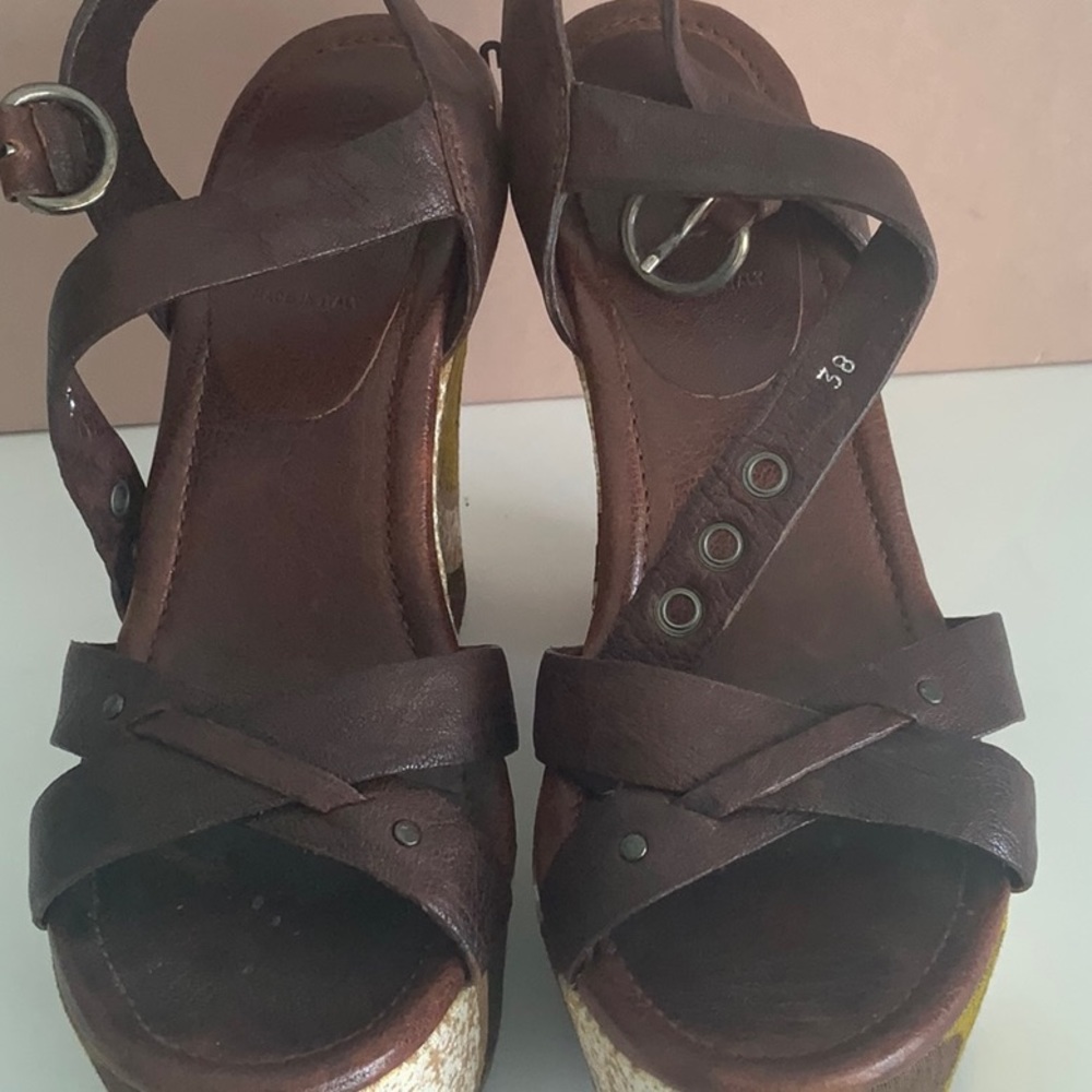 Miu Miu Platform Open Toe Sandals Leather/Fabric - image 3